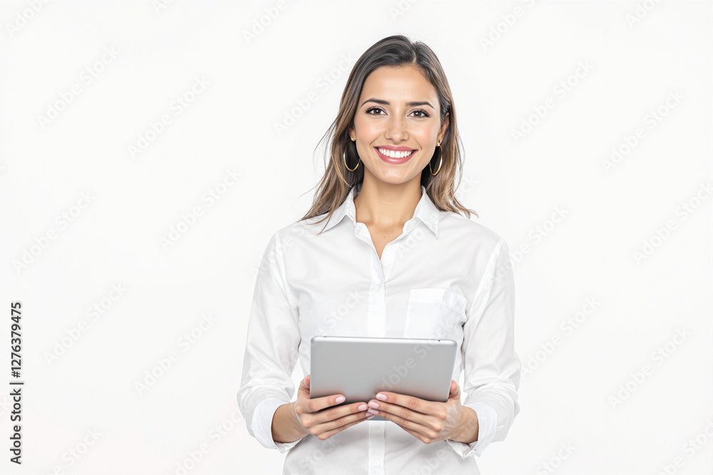 Professional Brazilian Businesswoman with Tablet in a White Background Professional Brazilian Businesswoman with Tablet in a White Background