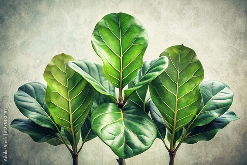 Vintage Style Fiddle Leaf Fig Leaves Isolated on White Background - Stock Photo