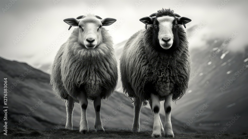 Fototapeta premium composition sheep black and white