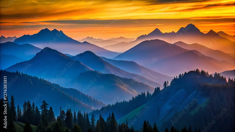 Washington State Dawn: Silhouetted Mountain Ridges at Low Light Washington State Dawn: Silhouetted Mountain Ridges at Low Light