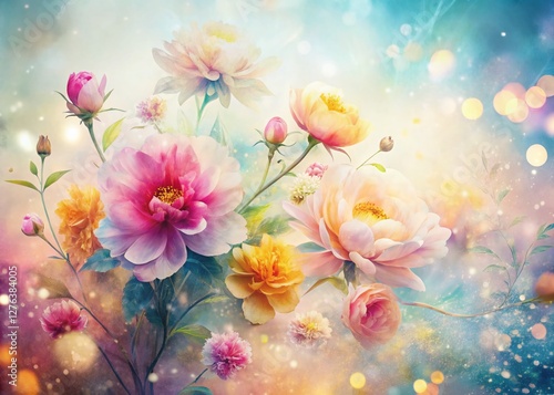 Watercolor Flower Double Exposure: Elegant Copy Space Stock Photo