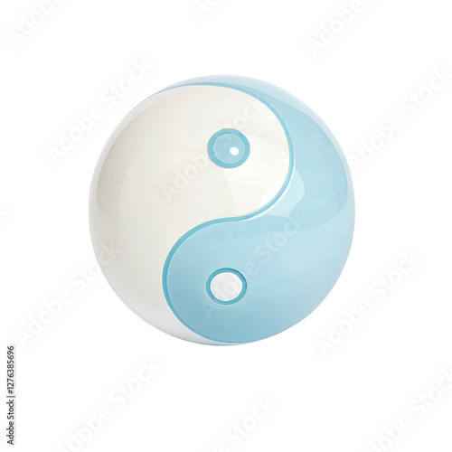 Minimalist Yin-Yang Glow A pastel-white and soft-blue yin-yang symbol floating in serene balance photo