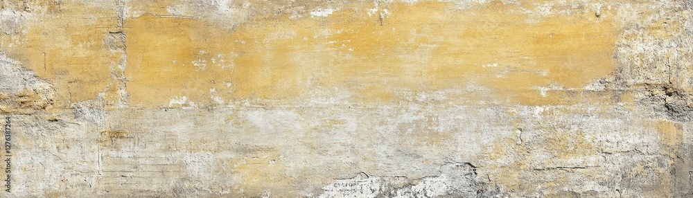 Obraz premium Aged ochre yellow brick wall with faint distress marks, vintage minimal feel