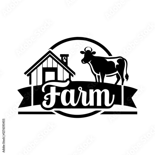 a rustic Farm logo, integrating a cow silhouette