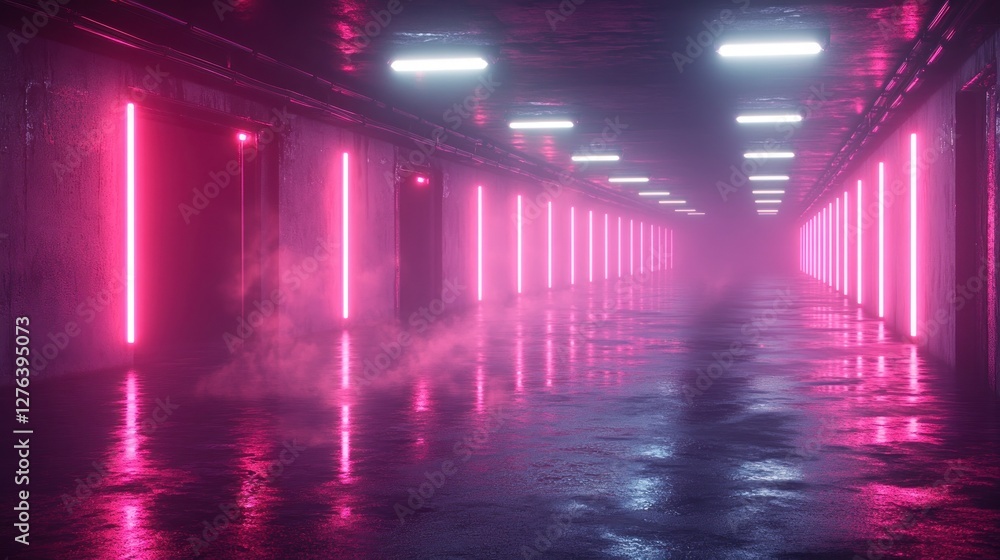 Pink neon hallway, foggy, futuristic, background, gaming Pink neon hallway, foggy, futuristic, background, gaming
