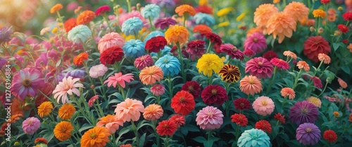 Wallpaper Mural Colorful bouquet of blooming zinnia flowers in a garden setting under natural sunlight. Bright petals in various colors and hues. Torontodigital.ca