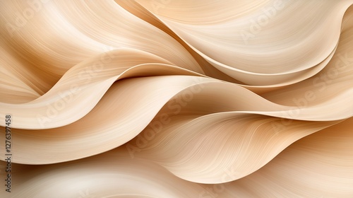 A close-up of flowing, cream-colored fabric waves, gently undulating in soft, harmonious shapes.