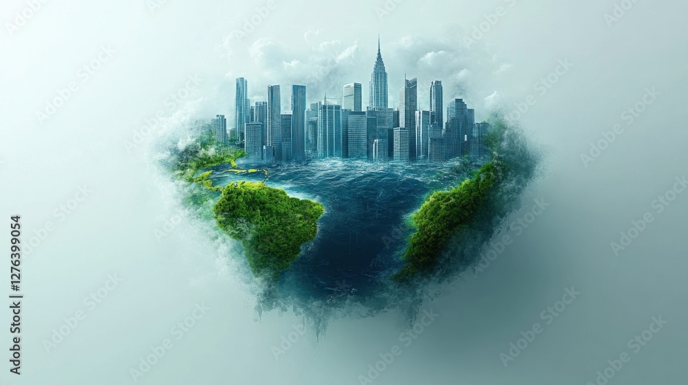 Fototapeta premium Floating City on Earth Cloudscape