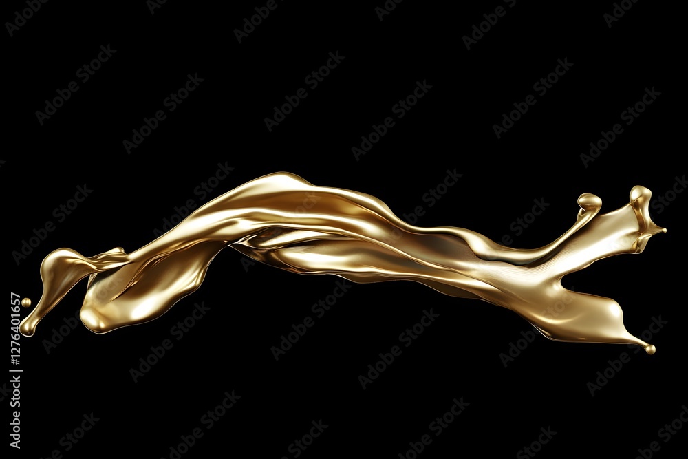 Golden Fluid Abstract Shape Splashing Against Black Background for Luxury Design Golden Fluid Abstract Shape Splashing Against Black Background for Luxury Design