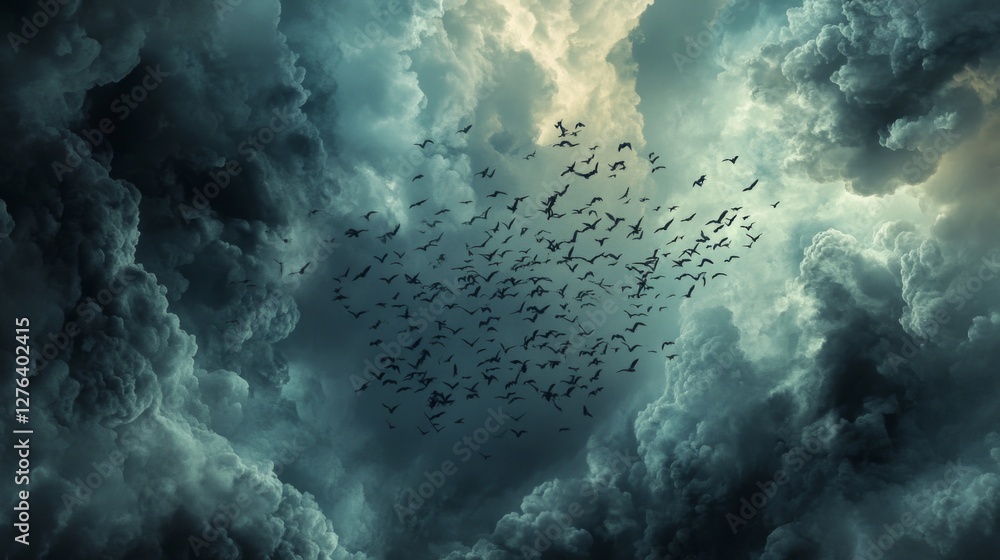 Fototapeta premium Bats flying in dark storm clouds. Possible use Stock photo