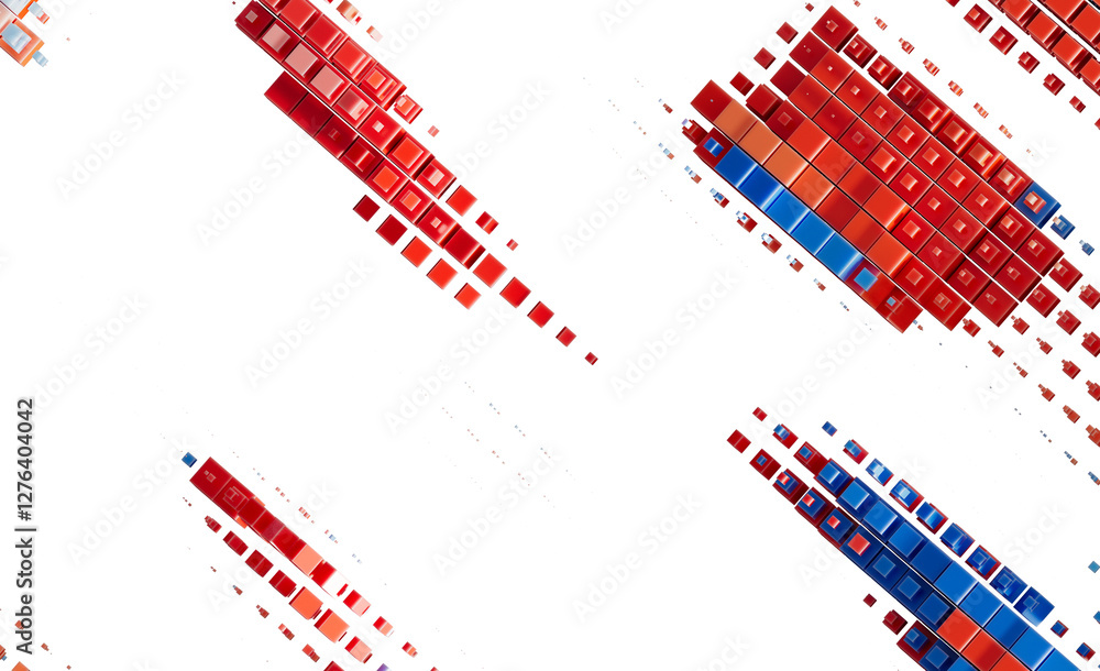 Obraz premium Abstract Red Blue Square Blocks Digital Technology Background