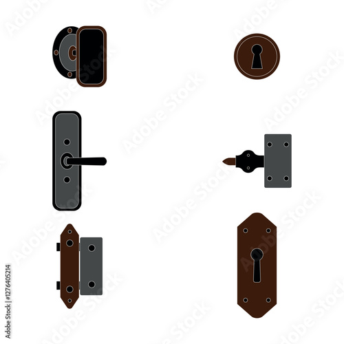 Vintage and Modern Door Accessories - Handle, Knocker, Lock, and Knob Vector Design