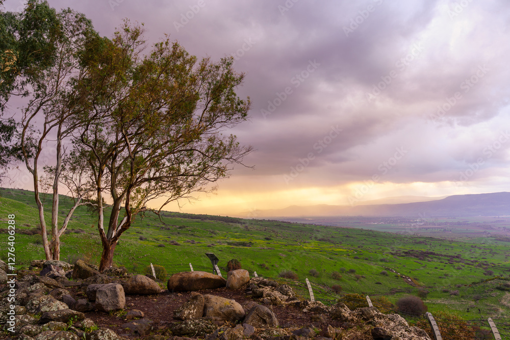 Sunset view from Golan Heights, towards Hula Valley
