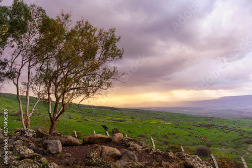 Obraz na płótnie Sunset view from Golan Heights, towards Hula Valley w salonie