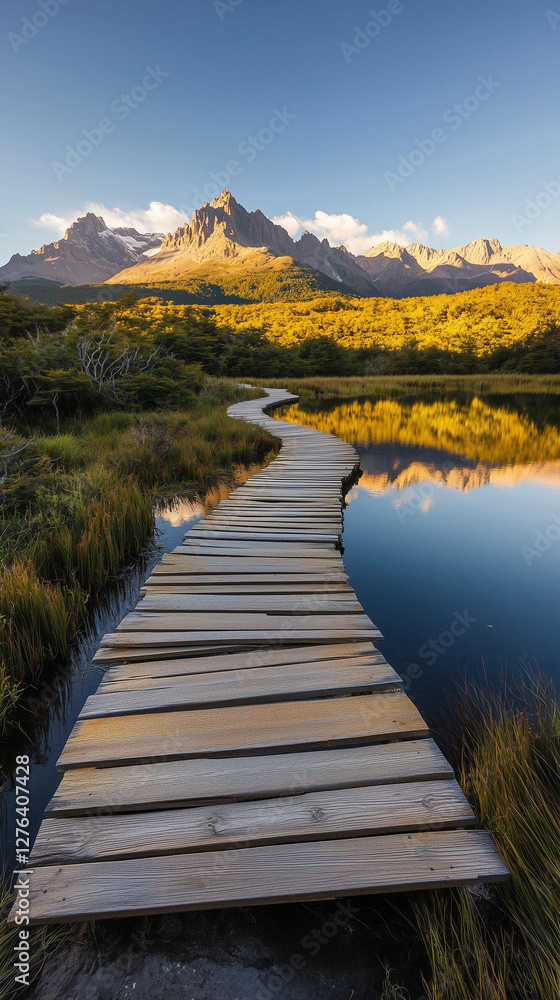 Flooded wooden bridge leading into dense jungle, reflective water background, symbolic composition of isolation and resilience, tranquil artistic harmony Flooded wooden bridge leading into dense jungle, reflective water background, symbolic composition of isolation and resilience, tranquil artistic harmony