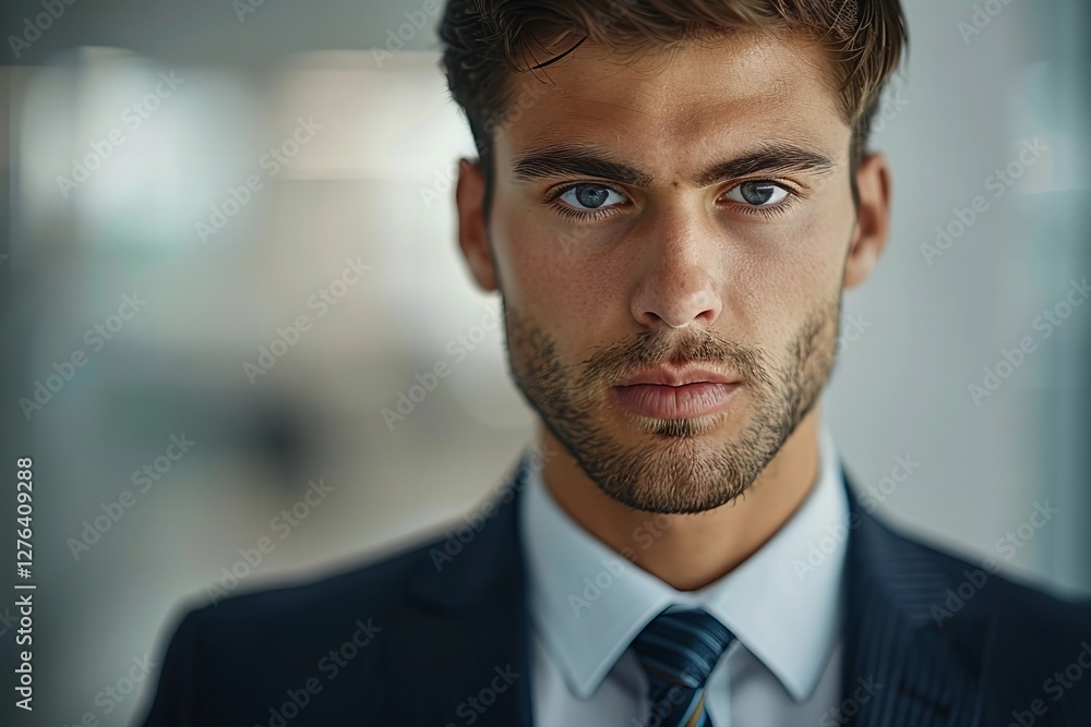 Intense Close-Up: Young Businessman in Suit and Tie, Deeply Engrossed in Digital Tablet Intense Close-Up: Young Businessman in Suit and Tie, Deeply Engrossed in Digital Tablet