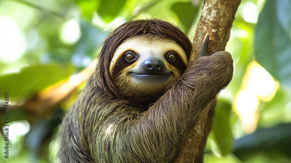 A sloth hanging from a tree branch, giving a thumbs-up with a slow, comedic smile. A sloth hanging from a tree branch, giving a thumbs-up with a slow, comedic smile.