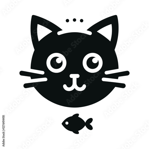 black cat head with a smile icon on white background