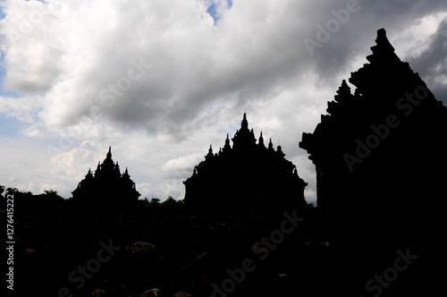 Silhouette of Prambanan, Perwara Temple in the Plaosan Lor compound  is a 9th-century Hindu temple near Yogyakarta and a UNESCO World Heritage Site. 