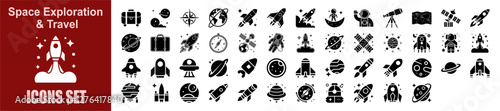 Space Exploration & Rocket Icons – Futuristic Missions, Astronaut Adventures, Cosmic Science, Interstellar Travel, and Space Technology Symbols
