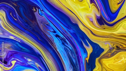 Abstract Blue and Gold Liquid Marble Texture Video