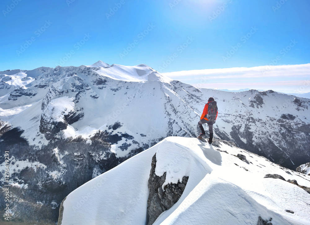 Duchessa lake and Sirente Velino park (Italy) - In the natural park of Sirente Velino, the landscape with snow of Duchessa lake, Lazio and Abruzzo regions.