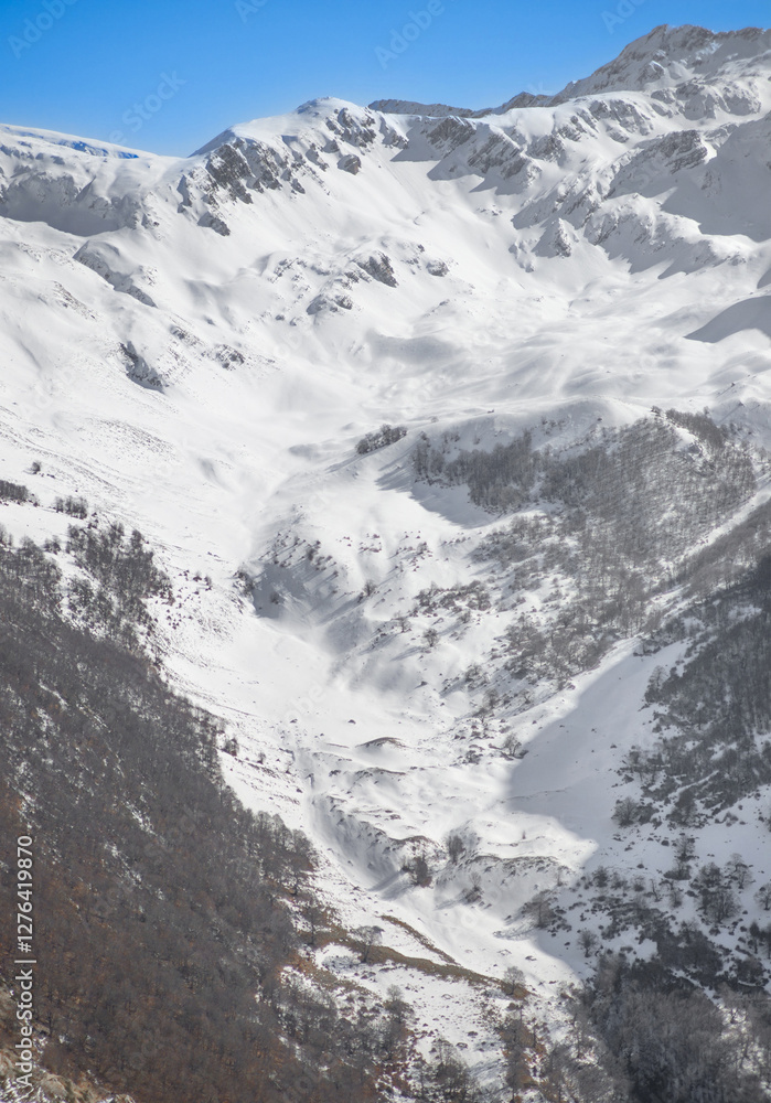 Duchessa lake and Sirente Velino park (Italy) - In the natural park of Sirente Velino, the landscape with snow of Duchessa lake, Lazio and Abruzzo regions.