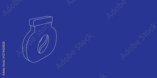 The outline of a large instant coffee symbol made of white lines on the left. 3D view of the object in perspective. Vector illustration on indigo background