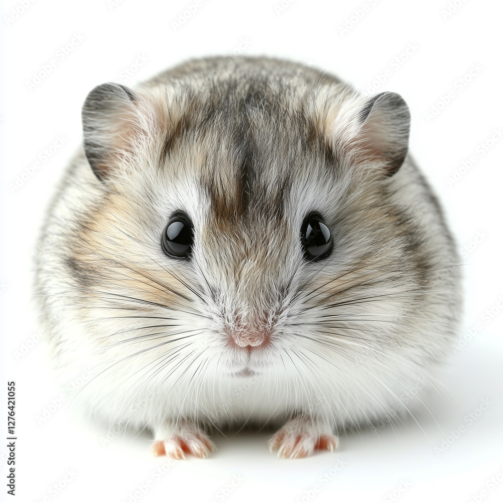 Photographic portrait of Hamster, isolated on white, front view, animal photography Photographic portrait of Hamster, isolated on white, front view, animal photography