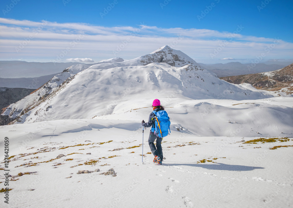 Duchessa lake and Sirente Velino park (Italy) - In the natural park of Sirente Velino, the landscape with snow of Duchessa lake, Lazio and Abruzzo regions.