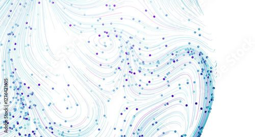 Abstract background with swirling lines and scattered dots in blue and purple hues.