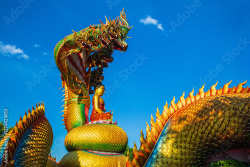 Naga and Buddha statues at Tham Pha Daen Temple, SaKonnakhon  Province , Thailand. photo