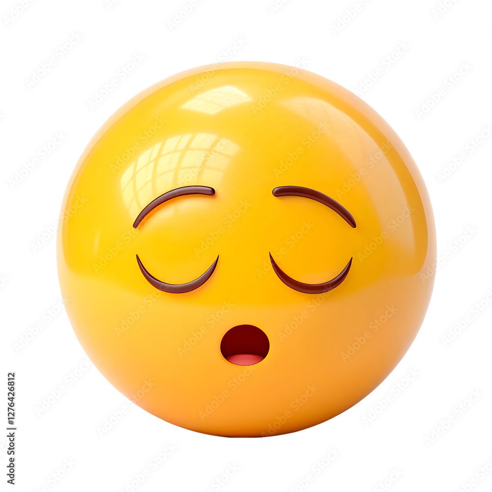 A 3D emoji with a sleepy expression, closed eyes, and a slightly open mouth. Relaxed eyebrows complete the look. A 3D emoji with a sleepy expression, closed eyes, and a slightly open mouth. Relaxed eyebrows complete the look.