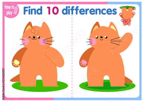 children's educational game. logic game. coloring book. find the difference. red cat