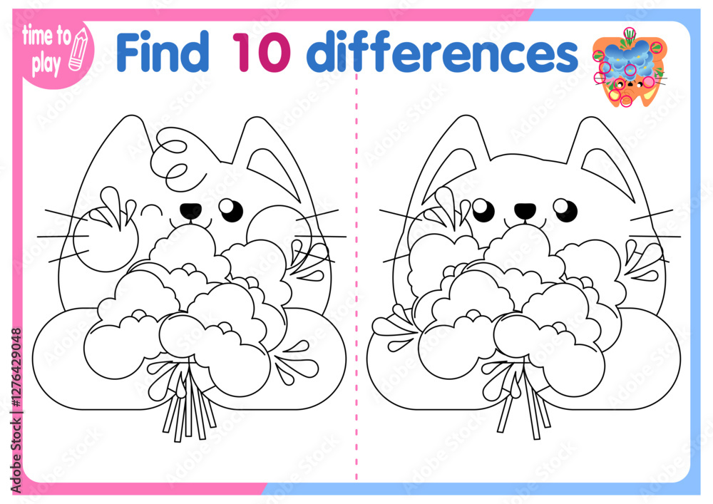 Fototapeta premium children's educational game. logic game. coloring book. find the difference. red cat