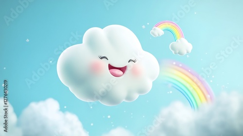 laughing cloud with rainbow in sky photo