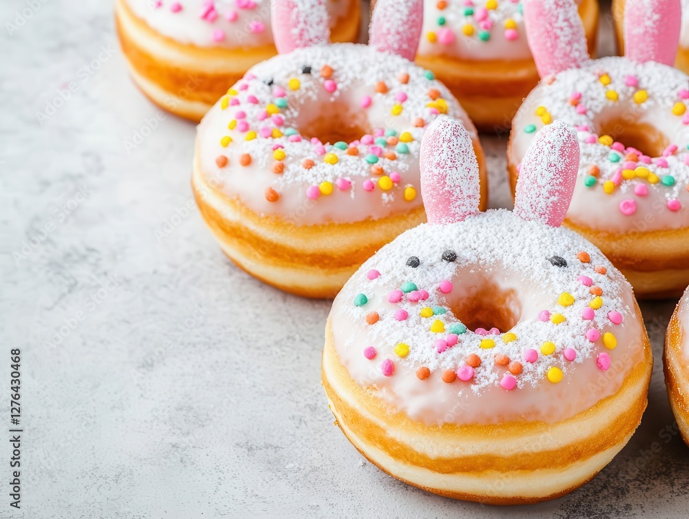 Soft sugar bunnyshaped donuts with a dusting of powdered sugar Soft sugar bunnyshaped donuts with a dusting of powdered sugar