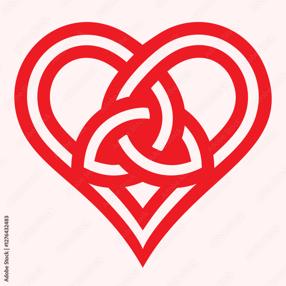 Fototapeta premium Red heart embellished with a Celtic knot design at its center. The intricate intertwining loops symbolize interconnectedness and unity, radiating sentiments of love and togetherness. 