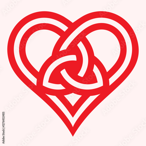 Red heart embellished with a Celtic knot design at its center. The intricate intertwining loops symbolize interconnectedness and unity, radiating sentiments of love and togetherness. 