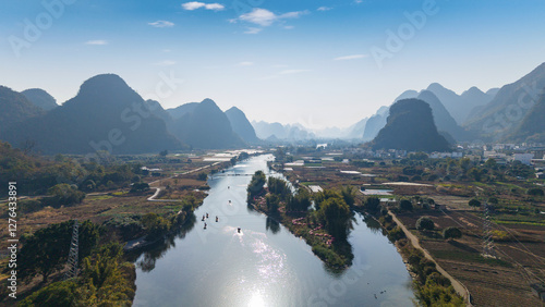 Obraz na płótnie Aerial photography of the scenery of Guilin and Yangshuo in China w salonie