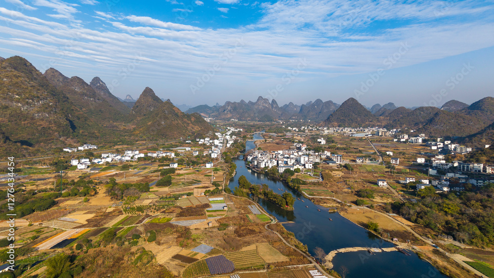 Aerial photography of the scenery of Guilin and Yangshuo in China