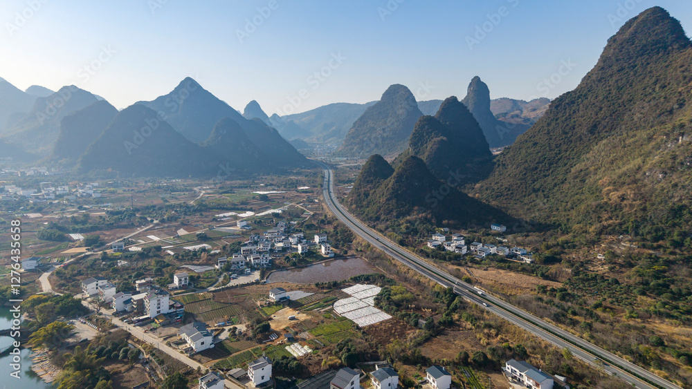 Aerial photography of the scenery of Guilin and Yangshuo in China