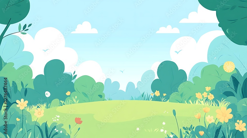 Serene Spring Meadow Landscape With Lush Greenery Serene Spring Meadow Landscape With Lush Greenery