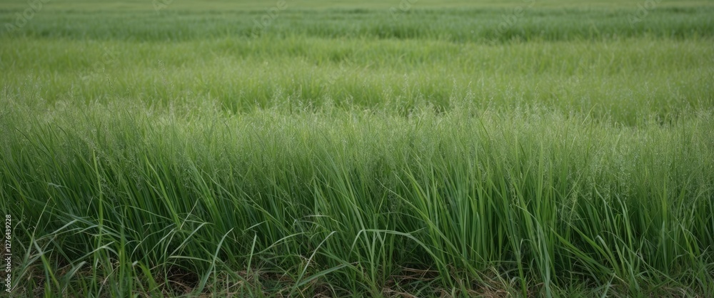 Fototapeta premium Green grass field with long blades creating a lush and natural landscape in an agricultural setting during daylight