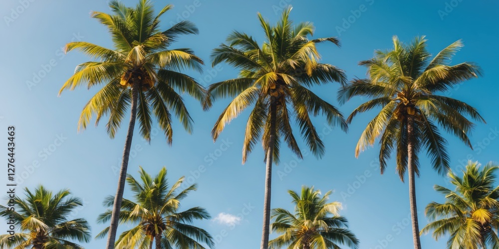 tall palm trees with green fronds against a clear blue sky in a tropical environment tall palm trees with green fronds against a clear blue sky in a tropical environment