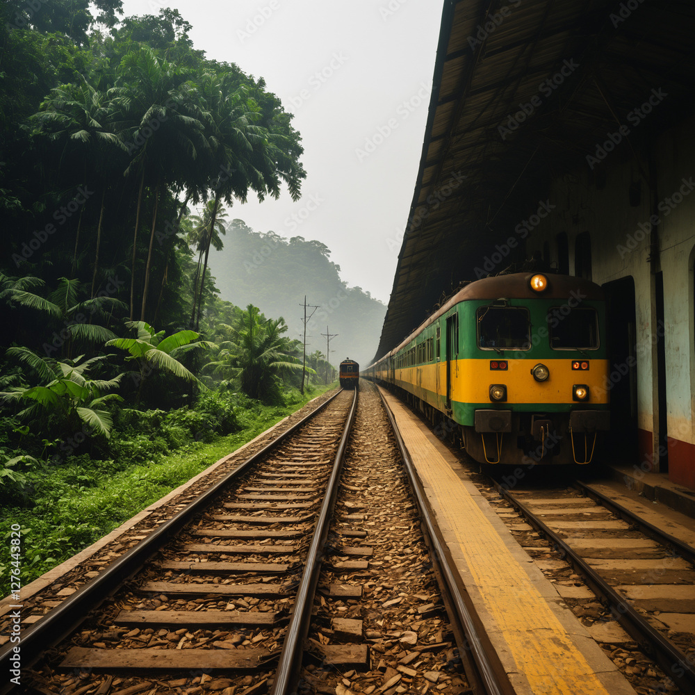 Naklejka premium train on railway station