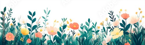 Celebrate spring with vibrant colors and cheerful blooms in this welcoming banner design, springtime banner illustration, spring season flowers advertising artwork