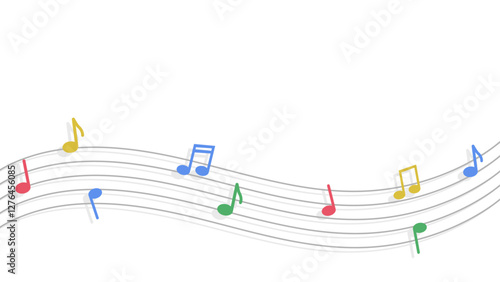 Musical background with a staff and colorful musical notes