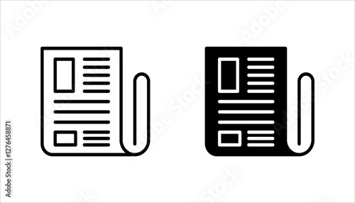 flat black newspaper vector icon set, on white background.