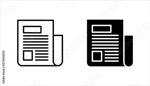flat black newspaper vector icon set, on white background.
